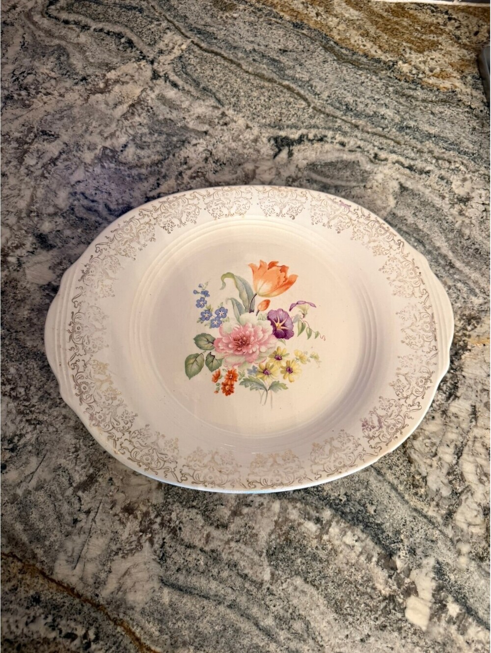 Salem China Company Symphony Pattern Porcelain Serving Platter with Gold Trim